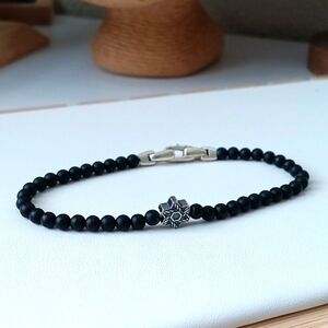 David Yurman Star of David Black Onyx Sterling Silver 4mm Bracelet